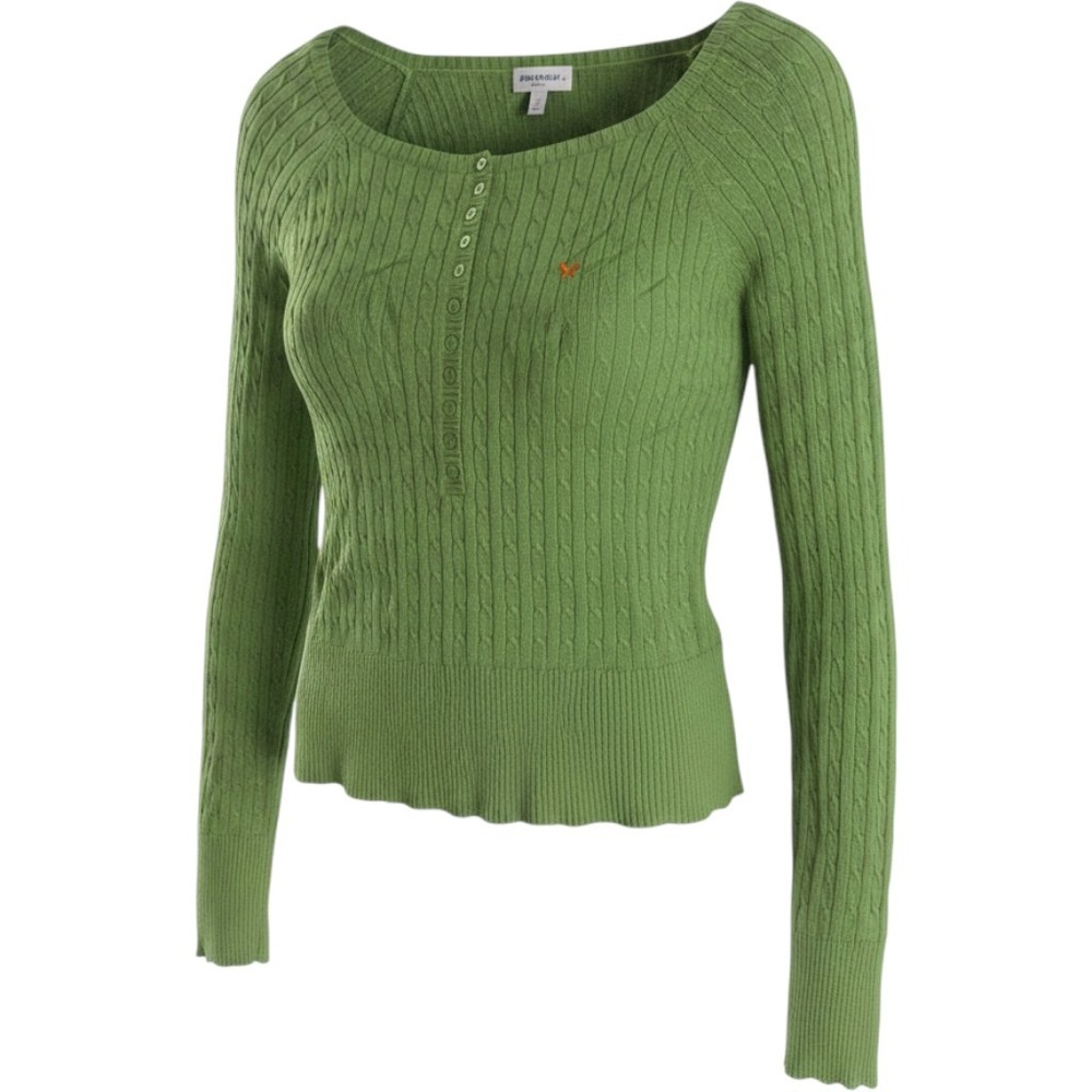 Vintage Aeropostale Cable Knit Crop Henley Women's XL Lime Green Sweater Y2K